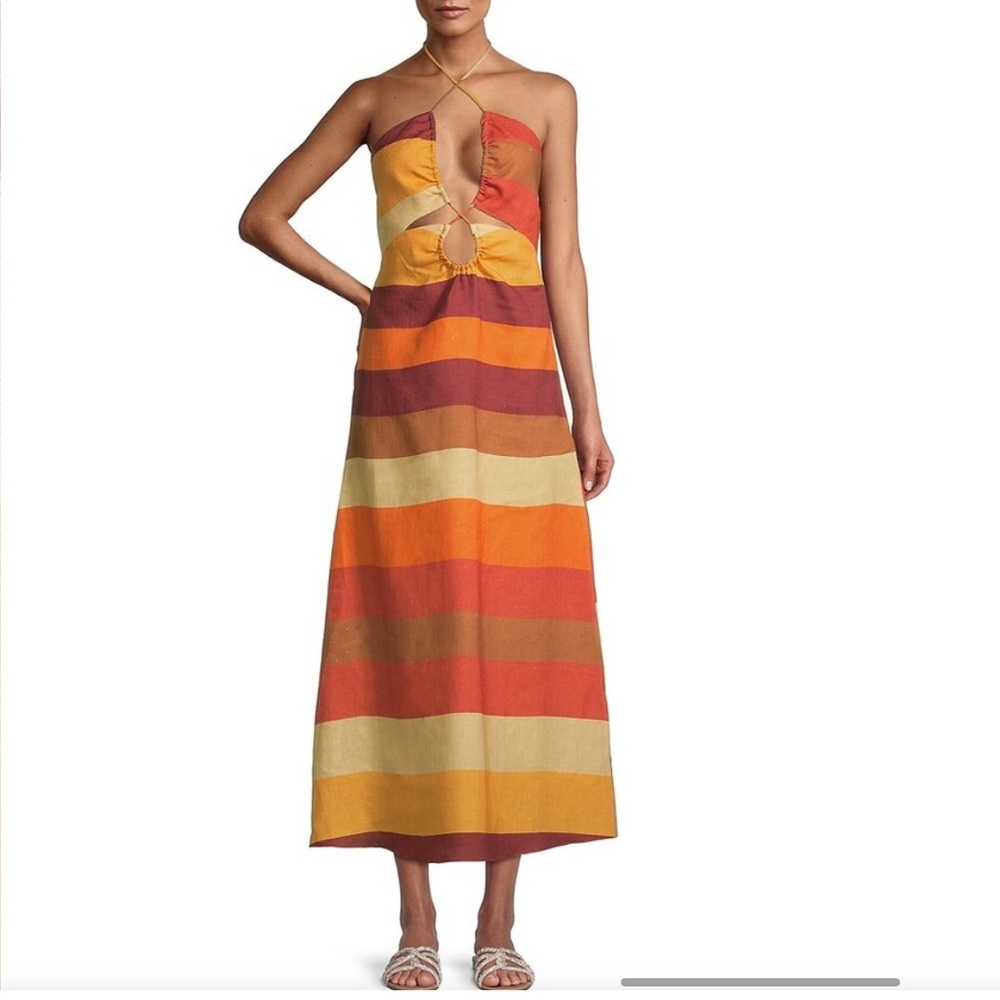 Striped Multicolor Backless Maxi Dress